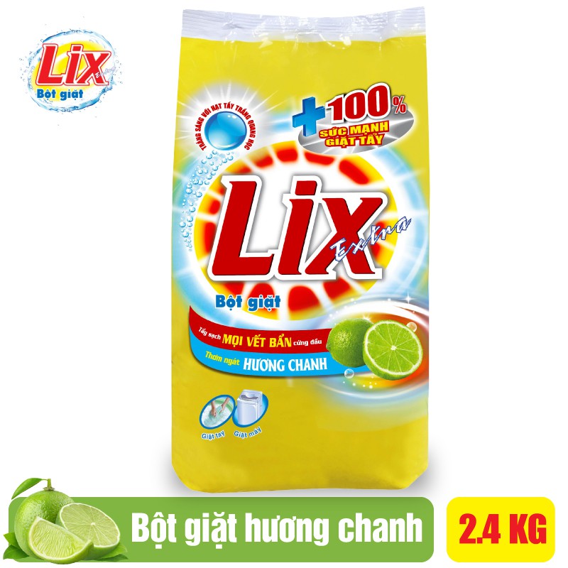Bột Giặt LIX Extra Hương Chanh 2.4Kg EC025 - Tẩy Sạch Vết Bẩn Cực Mạnh