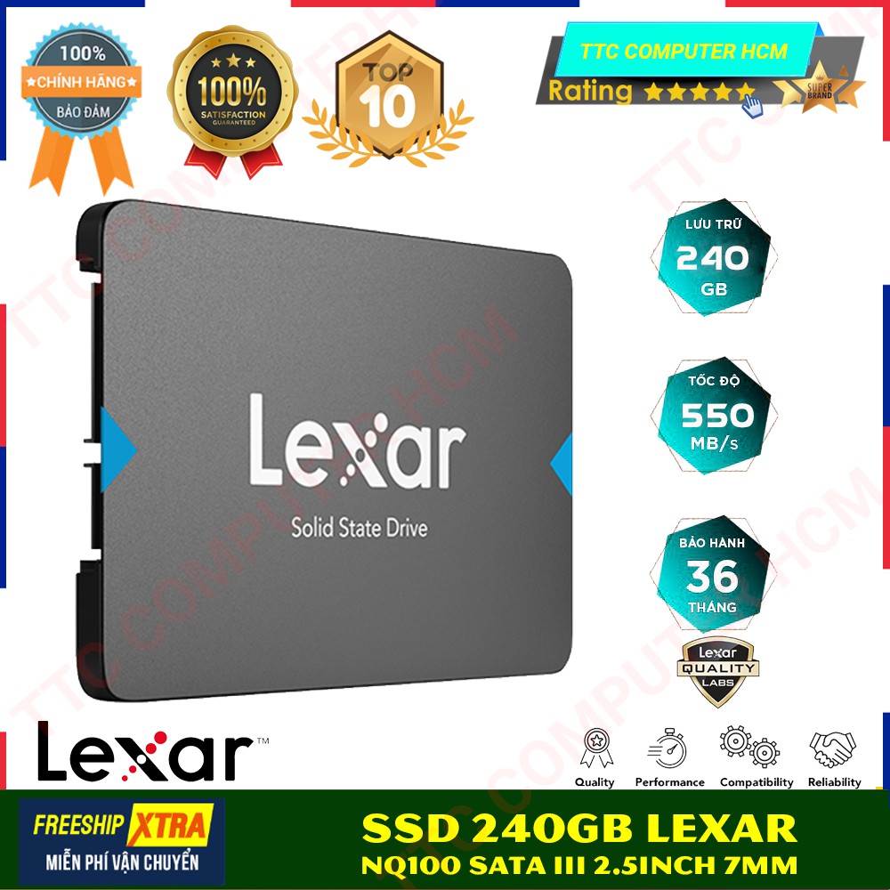 Ổ cứng SSD 240GB Lexar NQ100 2.5” SATA III (6Gb/s) - Hàng Phân Phối Chính Thức Mai Hoàng - BH 36 Tháng