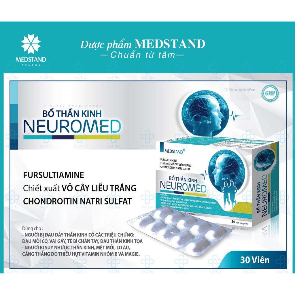 Bổ Thần Kinh Neuromed MEDSTAND - Giảm Đau Dây Thần Kinh, Đau Cổ, Đau Vai Gáy, Giảm Căng Thẳng, Mệt Mỏi (Hộp 30 Viên)