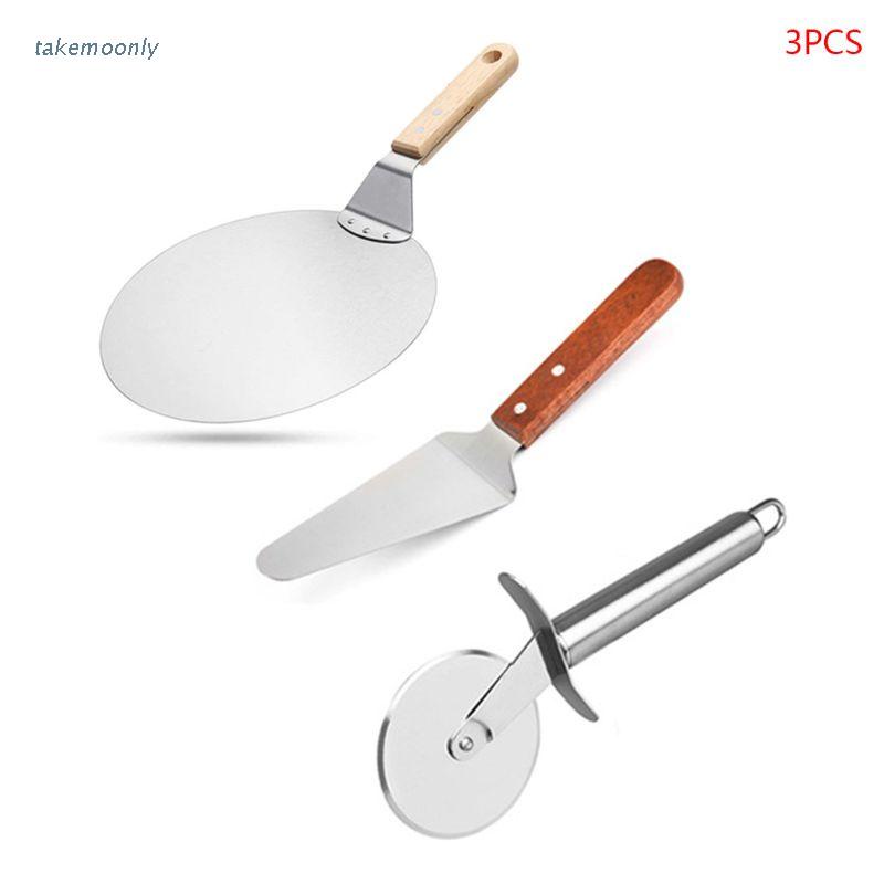 Set 3 dụng cụ làm bánh pizza xẻng chuyển phới và dụng cụ cắt thép không gỉ bền dành cho nhà bếp