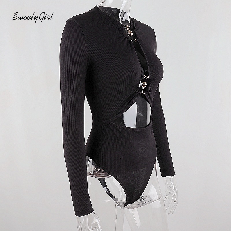 Jumpsuit tam giác cổ tròn thiết kế tay dài gợi cảm cho nữ