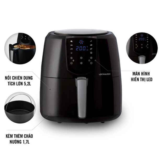 Nồi Chiên Không Dầu Lock&amp;Lock Jumbo Plus Air Fryer EJF357BLK/ EJF296BLK - Hàng chính hãng