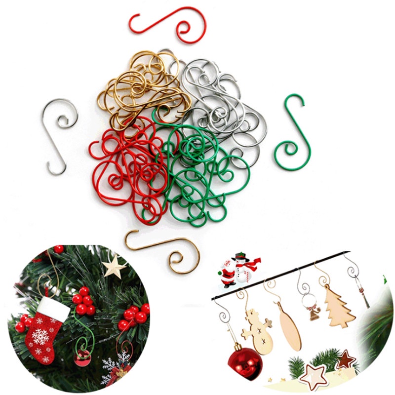 Set 20 Móc Treo Đồ Hình Chữ S Bằng Kim Loại Trang Trí Cây Thông Noel