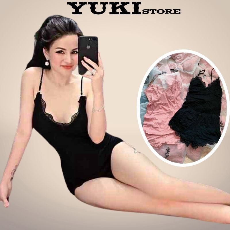 Bộ đồ ngủ 2 dây viền ren sexy chất gân tăm mềm mát YUKI STORE 777