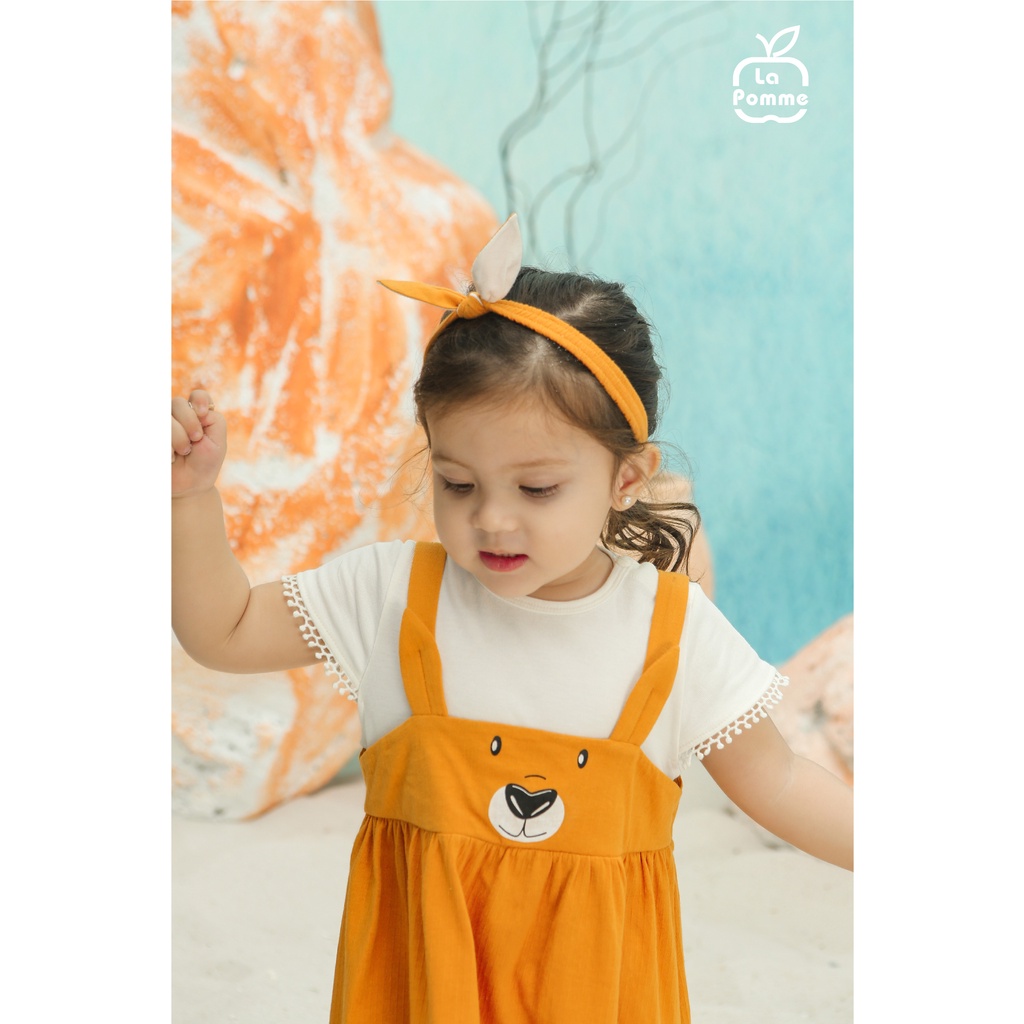 AD002 Đầm sát nách cho bé gái La Pomme Chuột túi màuTrắng Cam