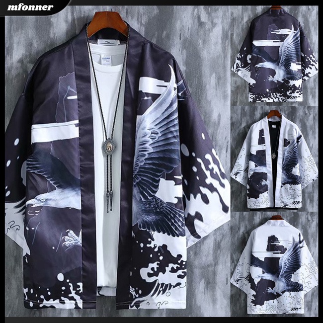 Áo Khoác Kimono Dáng Rộng Không Nút In Họa Tiết Cá Tính Dành Cho Nam