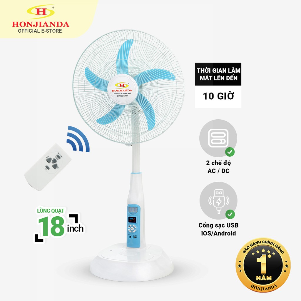Quạt sạc tích điện để bàn AC&DC 18 inch Honjianda FL618/FL803 - có đèn LED hỗ trợ cúp điện | BigBuy360 - bigbuy360.vn