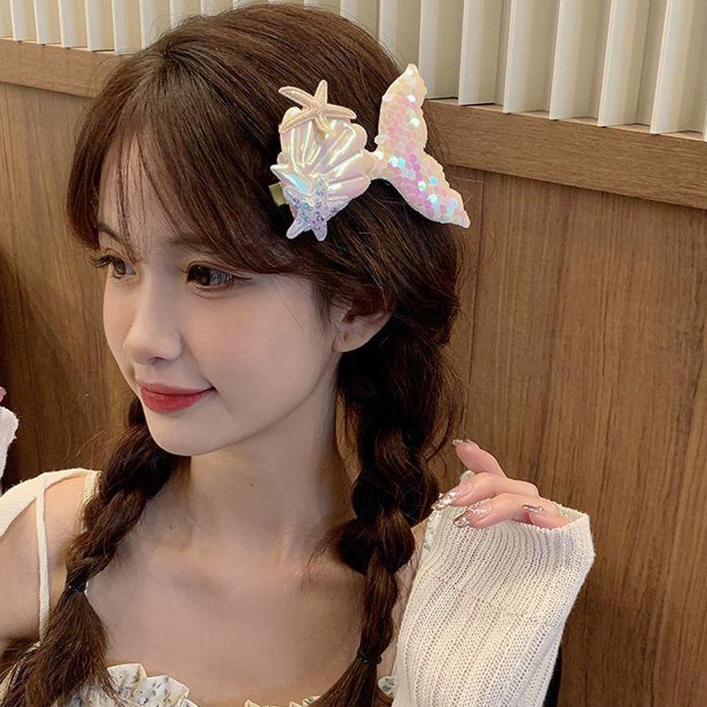 Kẹp Tóc Hình Sao Biển / Vỏ Sò Màu Laser Kiểu Nhật Bản Dễ Thương Cho Bạn Gái