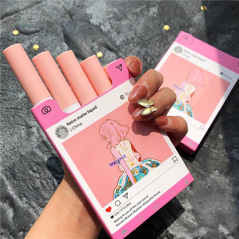 Set 5 son kem cổ trang siêu lì mịn đẹp cô gái Mugeleen pink smoke son nội địa trung | BigBuy360 - bigbuy360.vn