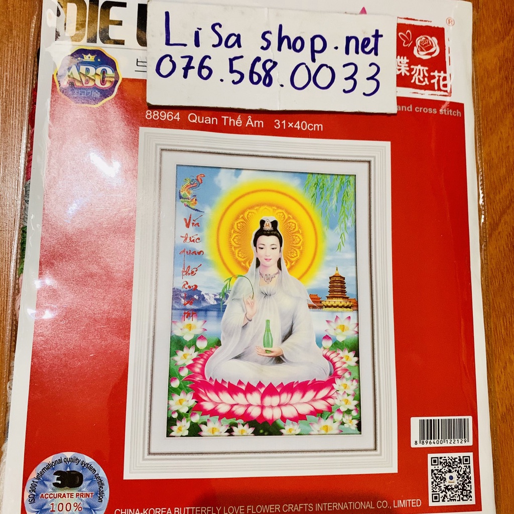 Tranh thêu chữ thập PHẬT QUAN ÂM 88964  chưa thêu dv6394 lp5095