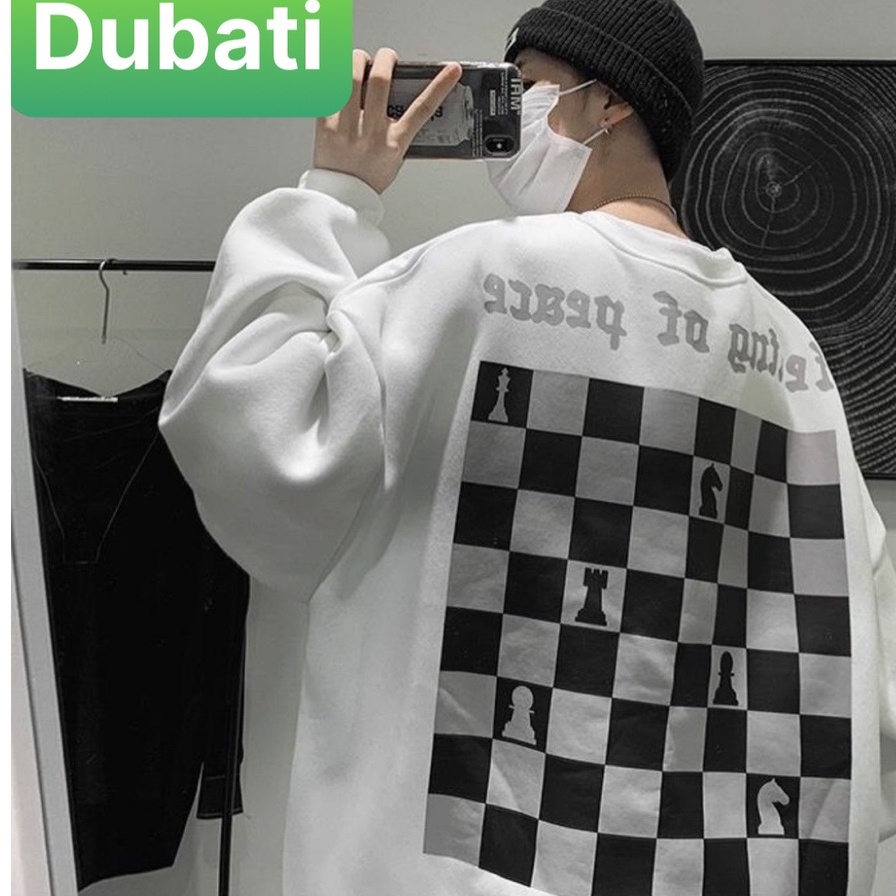 Áo Sweater Nỉ Hình Bàn Cờ 2 Màu Đen Trắng Unisex From Rộng Nam Nữ- DUBATI FASHION