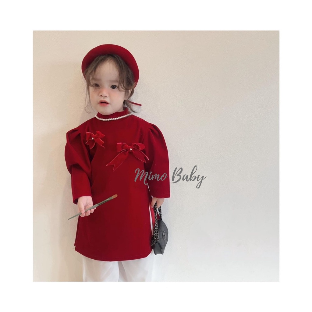 Áo dài nhung đỏ cao cấp hàng thiết kế cho bé gái Mimo Baby AD06