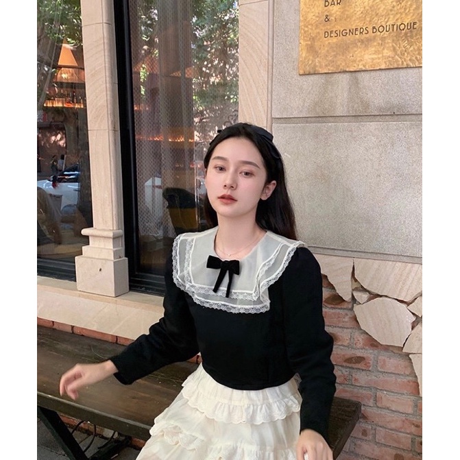 ⚡Giá huỷ diệt ⚡️Sét áo tơ cổ nở mix chân váy đũi 3 tầng siêu đẹp