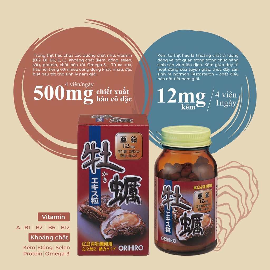 Viên uống hàu biển tươi Orihiro tăng cường sl 120 viên Nhật Bản