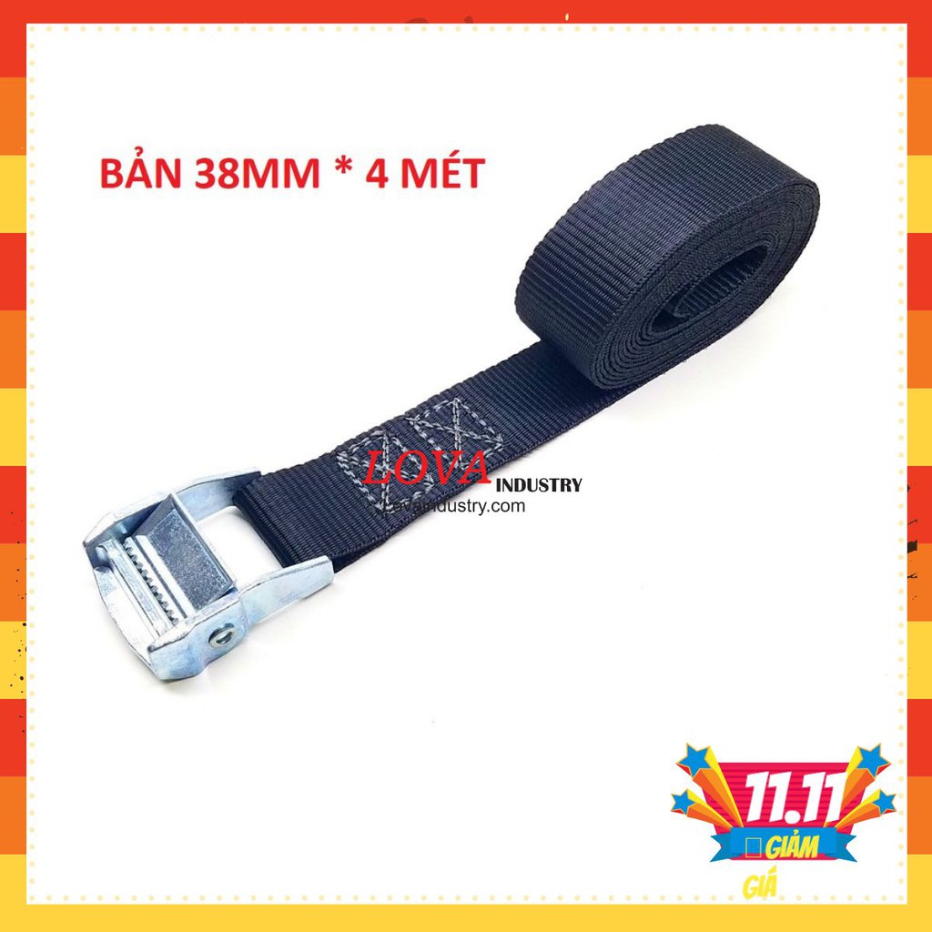 (Bán Chạy) Dây Chằng Siết Hàng khóa cam 38mm x 4 Mét Không móc đen 700kg