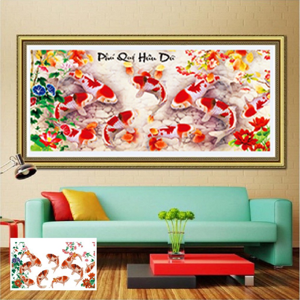 {Tặng thêm bút đính đá} Tranh đính đá Phú quý hữu dư Kt 100*45cm . Bộ Kít khách mua về tự đính và đóng khung tranh | BigBuy360 - bigbuy360.vn