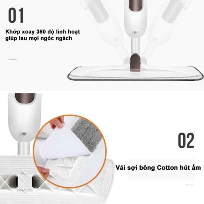 (LOẠI 1)Cây lau nhà phun sương xoay 360*