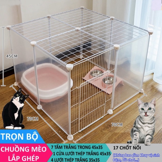 Chuồng chó mèo lắp ghép theo bộ 12 tấm ghép dạng chuồng quây trắng trong có 1 cửa 45x70x70cm