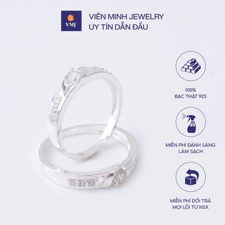 Nhẫn đôi nam nữ VMJ, nhẫn bạc đôi 925 cao cấp, nhẫn cặp, nhẫn đôi bạc hoa văn đính đá sáng đẹp - VMJ105