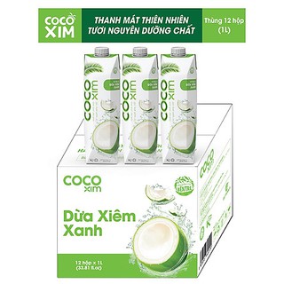 Thùng 12 hộp nước dừa xiêm xanh Cocoxim 1 lít