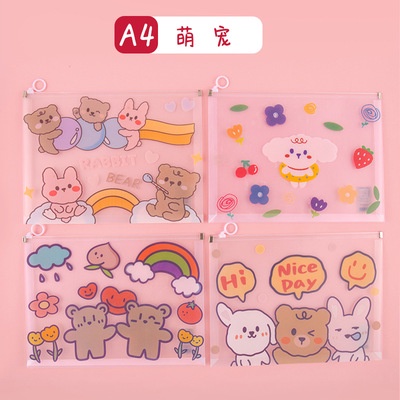 Bìa sơ mi A4 - trong suốt cao cấp Bìa túi zip màu sắc vui nhộn dễ thương gấu mèo