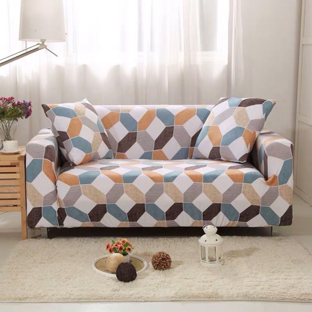 TẤM BỌC SOFA hoạ tiết phối xích trắng xanh vàng cho sofa L sofa 1,2,3,4 chỗ