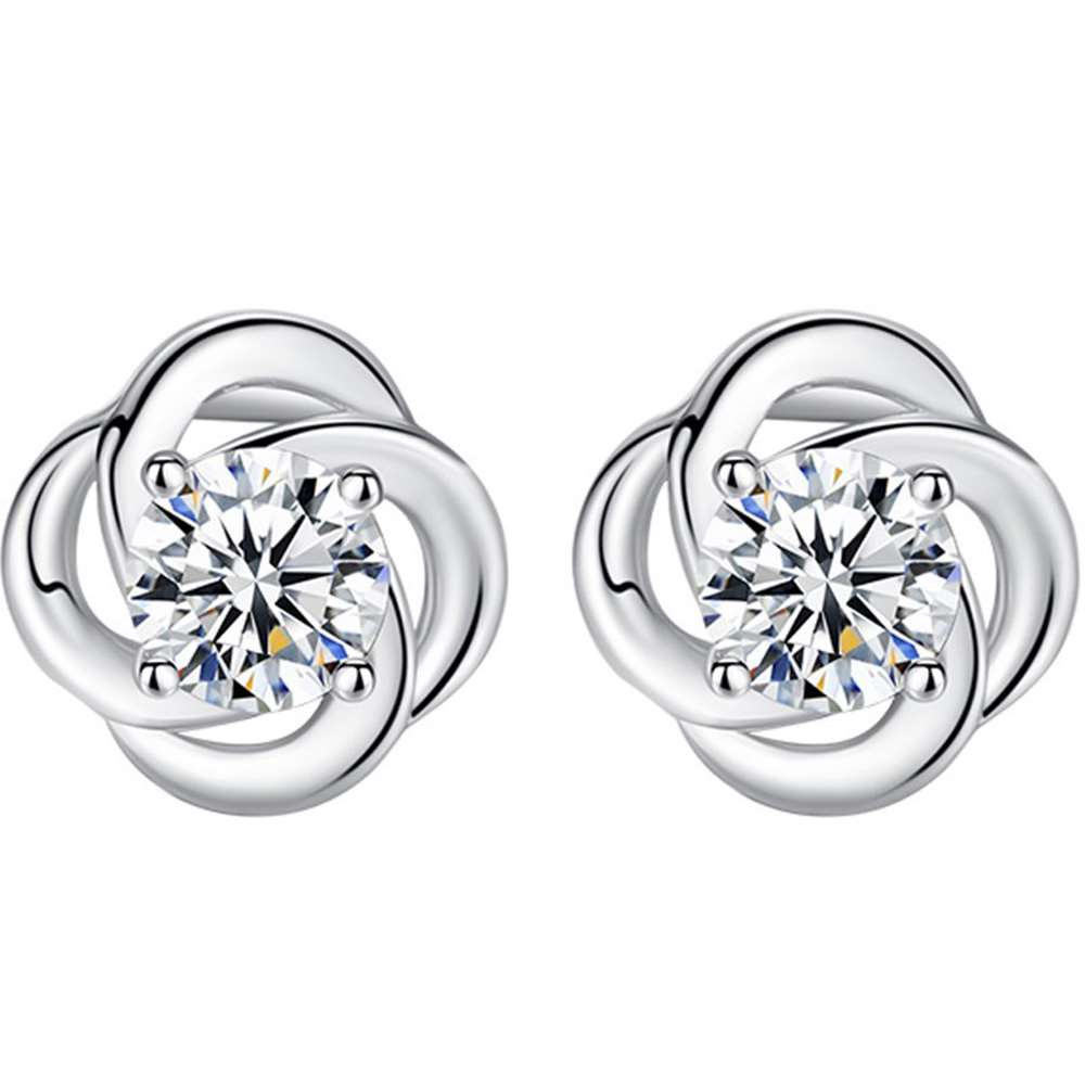 1 Đôi Bông Tai Mạ Bạc Đính Đá Zircon Đơn Giản WH108