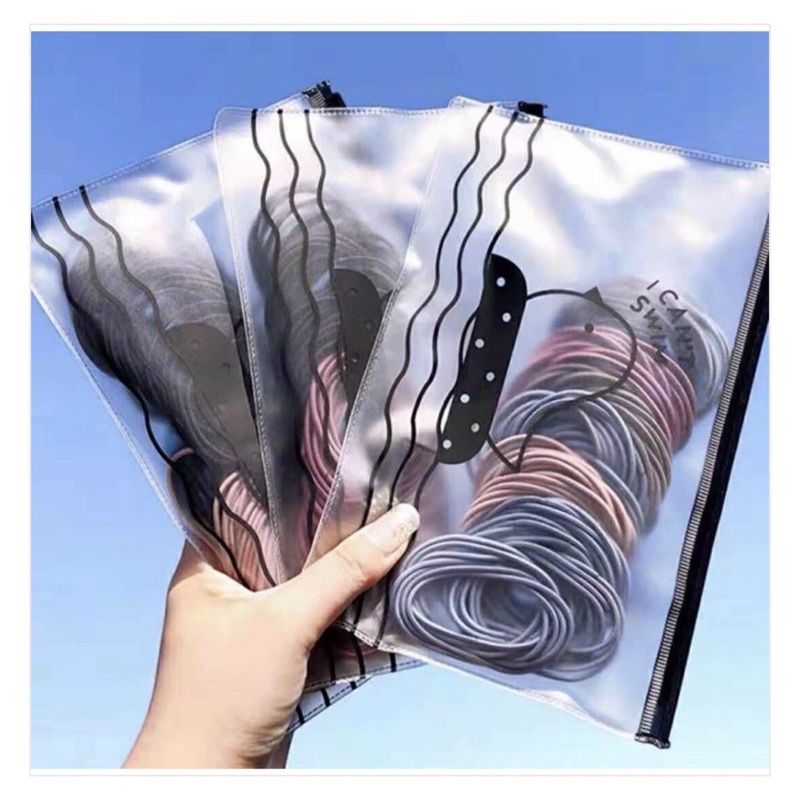 Set 100 Dây Thun Cột Tóc Hàn Quốc Kèm Túi Zip Nhiều Màu Siêu Xinh