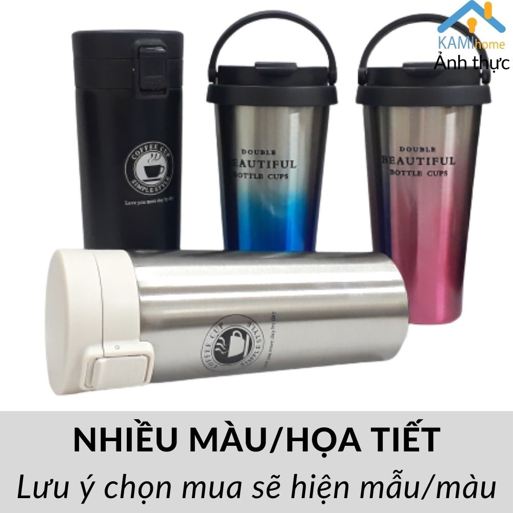 Ly giữ nhiệt inox Nắp bật chuyên uống cà phê 450ml bình cốc cao cấp Kami22040.22041