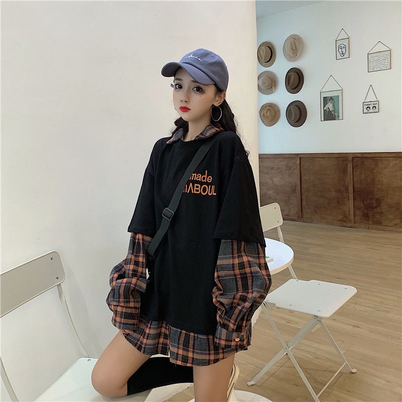 Áo Thun Nữ Dài Tay Giả Hai Lớp Thời Trang Hàn Quốc Mới