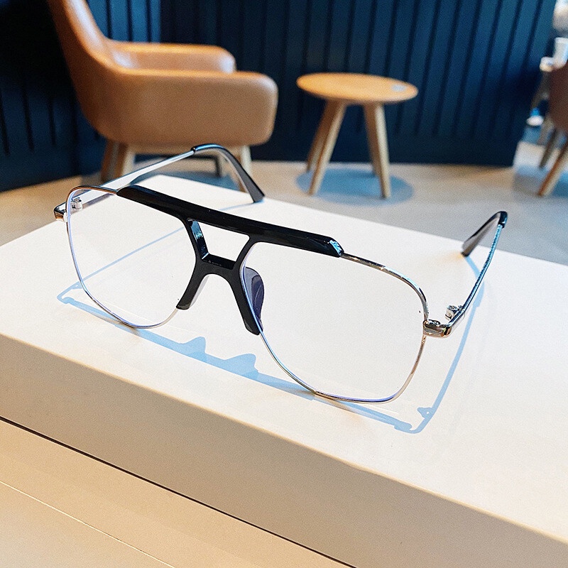 Mắt Kính Gọng Lớn Tròng Lục Giác Chống Ánh Sáng Xanh Thời Trang Mới 2020 Cho Nam