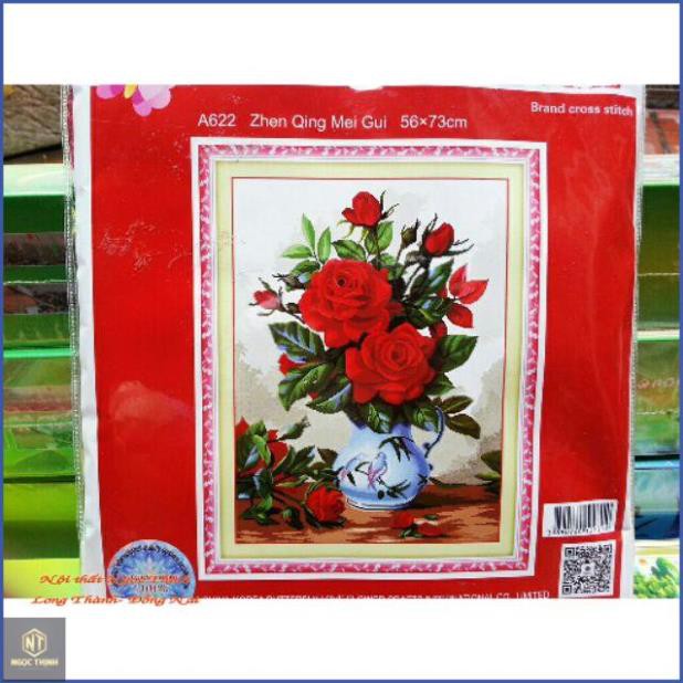 Freeship Tranh thêu chữ thập BÌNH HOA HỒNG (A 622)56×73cm chưa thêu. (Hàng cao cấp)