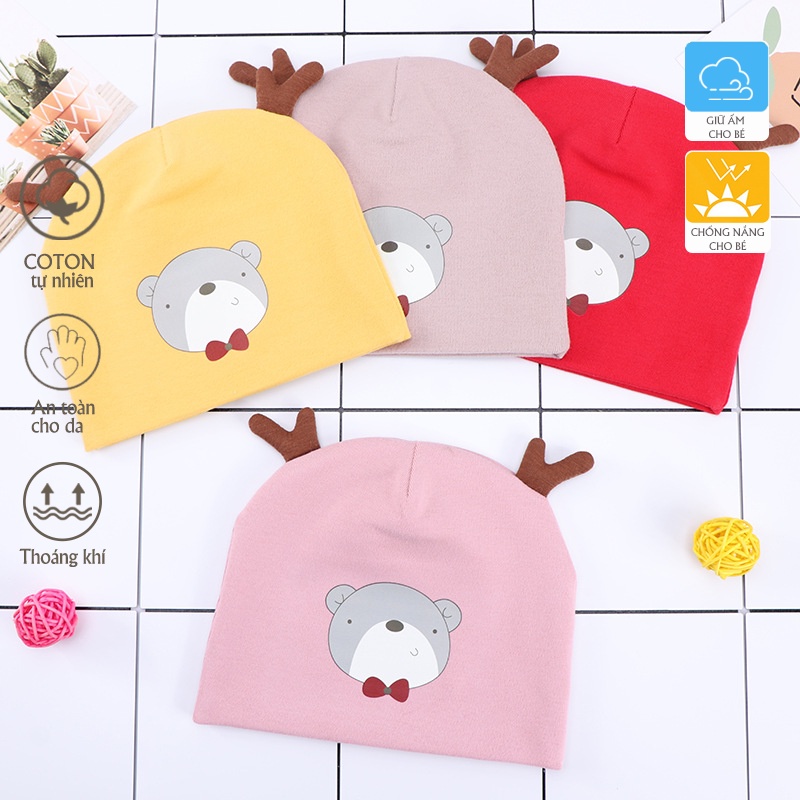 Mũ nón sơ sinh trùm đầu cho bé 0-10 tháng, chất cotton tự nhiên an toàn, mềm mịn, thoáng khí, thiết kế dễ thương HOT