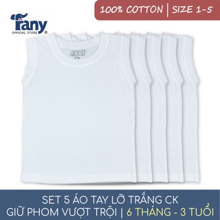 Set 5 áo tay lỡ trắng CK Fany® size 1-5 cho trẻ từ 6 tháng-3 tuổi 100% cotton mềm mại thấm hút tốt 5 áo/ bịch
