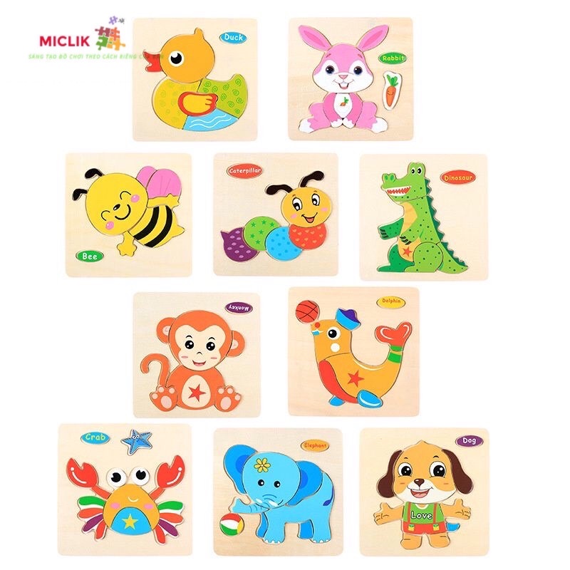 Combo 10 Tranh Ghép Hình 3D Bằng Gỗ Cho Bé Thông Minh