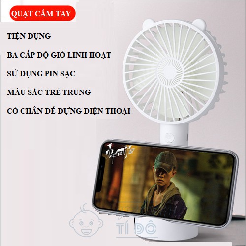 Quạt Cầm Tay - Quạt Mini Tích Điện Có Chân Để Bàn Tiện Ích 3 Mức Độ gió Siêu Mát N11