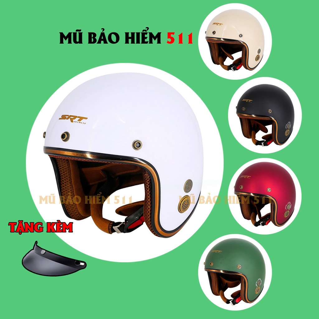 Mũ bảo hiểm 3/4 SRT - viền đồng - thông gió thoáng khí