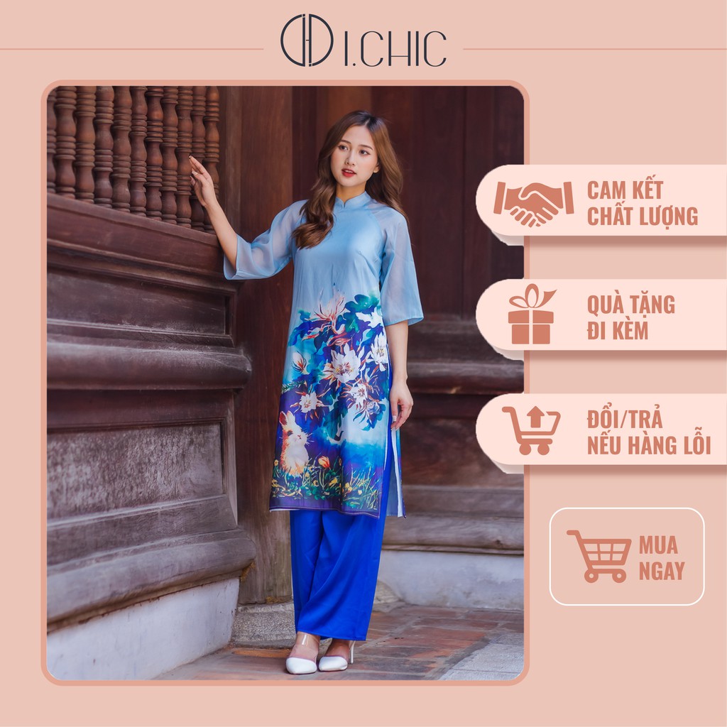 ICHIC - Áo Dài Cách Tân Xanh Hoa Quỳnh Thiết Kế Tơ Cao Cấp 2021