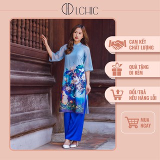ICHIC - Áo Dài Cách Tân Xanh Hoa Quỳnh Thiết Kế Tơ Cao Cấp 2021