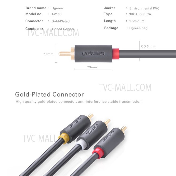 Cáp AV 3RCA Male To 3RCA Male UGREEN AV105 Cao Cấp