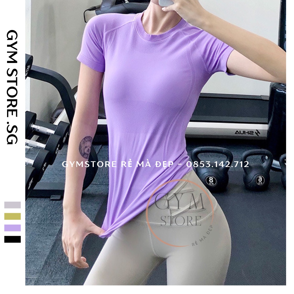 Áo Thun Ôm Body Tay Ngắn Thể Thao Nữ Tập Gym Yoga Cực Co Giãn Thoáng Mô Hôi Nhẹ Mát Tôn Dáng GYMSTORE 005