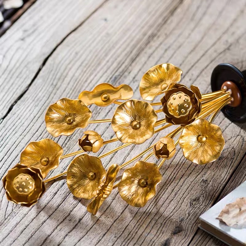 Cặp Hoa Hợp Kim mạ đồng trang trí bàn Phật - Cặp Bình Hoa Trang Trí trang thờ Gia Tiên