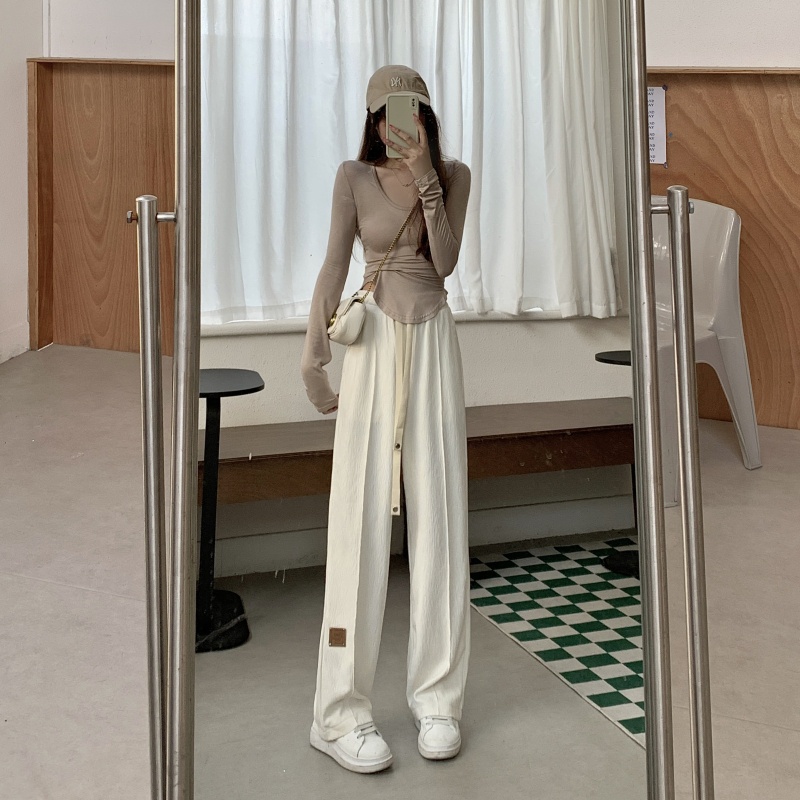 SUXI Quần Dài Lưng Cao Ống Rộng Màu Sắc Đơn Giản Thời Trang Mùa Thu Cho Nữ