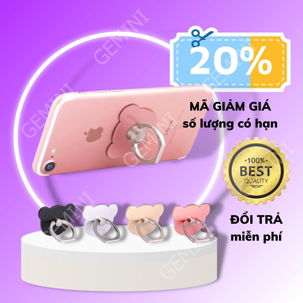 Nhẫn điện thoại giá đỡ điện thoại con gấu ngẫu nhiên màu