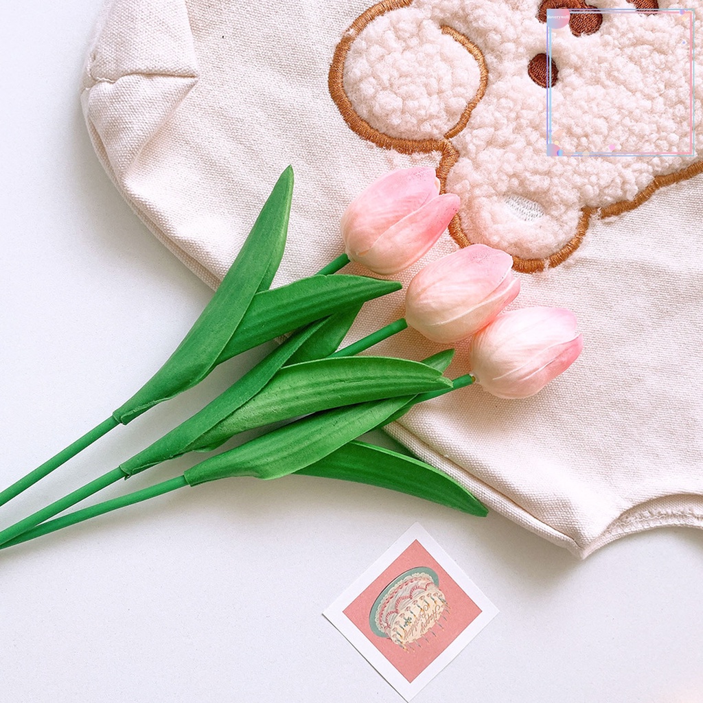 Bộ 3 Bông Hoa Tulip Giả Bằng Da Nhân Tạo Trang Trí Nhà Cửa