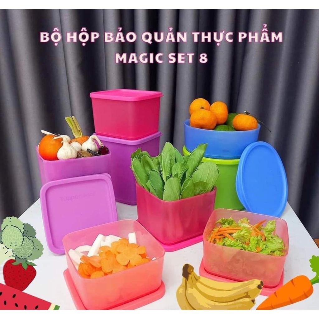 Bộ hộp nhựa đựng thực phẩm tủ lạnh khô mát Magic Tupperware nhựa nguyên sinh an toàn chính hãng bảo hành (8 Hộp)