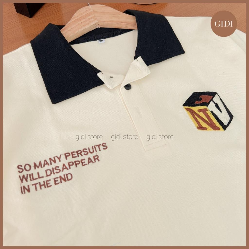 Áo phông Polo NV Nam Nữ Unisex màu ĐEN/KEM form rộng ✳️ Chất thun cá sấu form nam nữ unisex/Áo thun có cổ GIDI