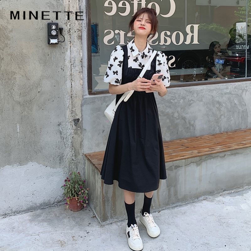 Đầm Giả Hai Lớp Cổ Polo Tay Phồng Thời Trang Mùa Hè Thanh Lịch