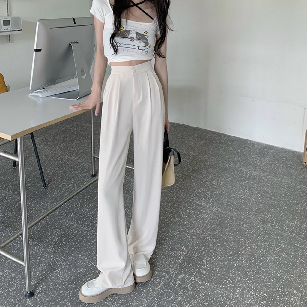 Quần tay nữ kiểu baggy thiết kế ống rộng dập ly eo sang chảnh