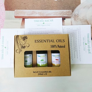 Combo 3 chai tinh dầu sả chanh, bạc hà, quế 10ml